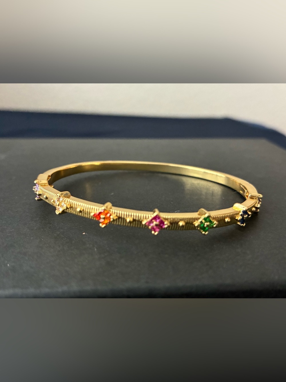 Gold Plated Multi-Color Gemstone Bangle Bracelet